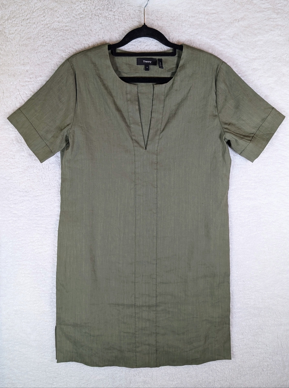 577-Theory Olive Short-Sleeve Shift Dress